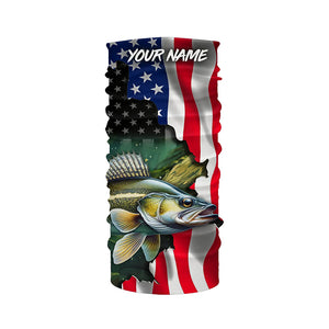 American Flag Walleye Fishing Custom Name performance long sleeve fishing shirt uv protection TTV124