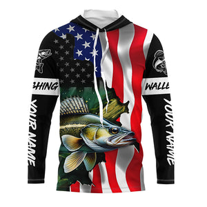 American Flag Walleye Fishing Custom Name performance long sleeve fishing shirt uv protection TTV124