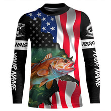 Load image into Gallery viewer, Custom Redfish Puppy Drum American Flag Long Sleeve Fishing Shirts, Patriotic Fishing Gifts TTV125