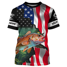 Load image into Gallery viewer, Custom Redfish Puppy Drum American Flag Long Sleeve Fishing Shirts, Patriotic Fishing Gifts TTV125