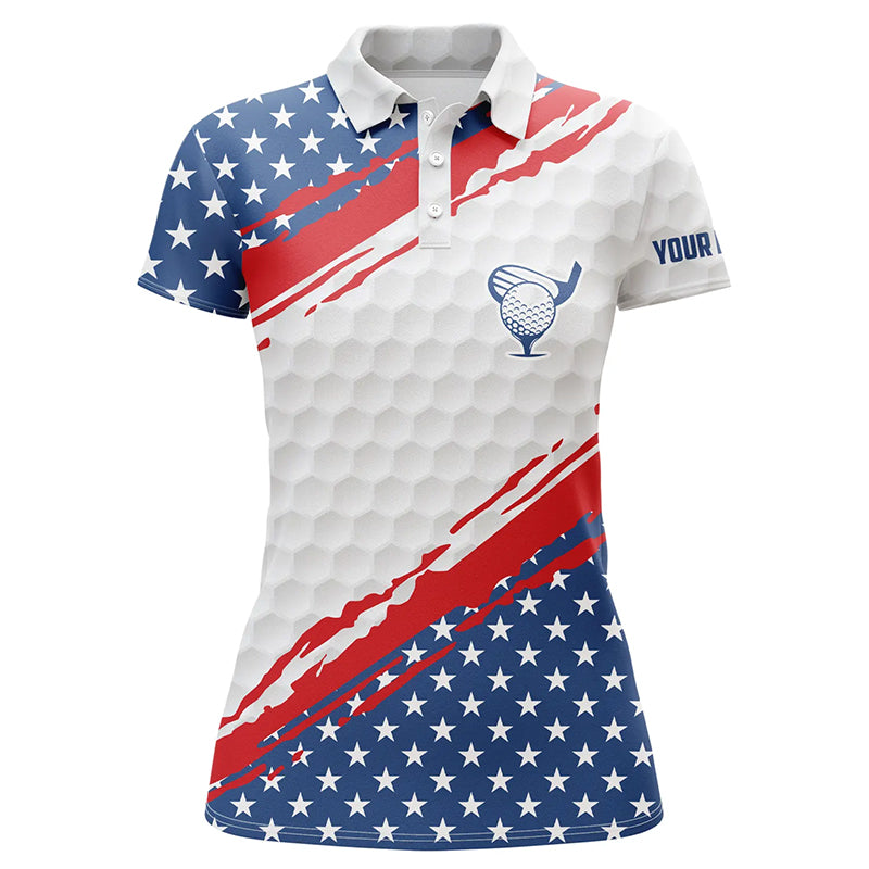 Women golf polo shirts American flag custom patriotic Red, white, and blue golf shirt for women TTV115