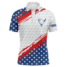 Load image into Gallery viewer, Men golf polo shirts American flag custom patriotic golf clubs Red, white, and blue golf shirt for men TTV115