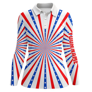 Women golf polo shirts American flag custom patriotic Red, white, and blue golf shirt for women TTV117