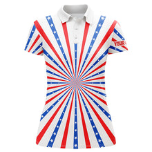 Load image into Gallery viewer, Women golf polo shirts American flag custom patriotic Red, white, and blue golf shirt for women TTV117