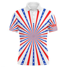 Load image into Gallery viewer, Men golf polo shirts American flag custom patriotic golf clubs Red, white, and blue golf shirt for men TTV117