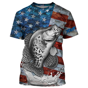 American flag Crappie patriotic fishing UV long sleeve shirts Custom fishing apparel TTV19