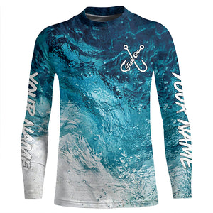 Fish on blue sea water camo Custom Name performance long sleeve fishing shirts uv protection TTV104