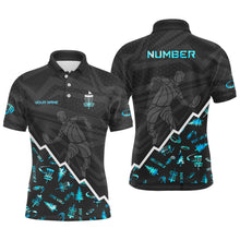 Load image into Gallery viewer, Blue Neon Black Mens Disc Golf Polo Shirt Custom Name And Number Disc Golf Gifts For Men Disc golf basket TY1