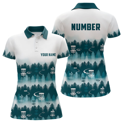 Disc Golf Forest Pattern Womans Disc Golf Polo Shirt Custom Name And Number Disc Golf Gifts For Woman YYD0016