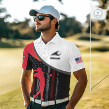 Load image into Gallery viewer, American Flag Golf Polo Shirts For Mens Custom Name, Patriotic Golf Gifts YYD0020