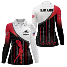 Load image into Gallery viewer, American Flag Golf Polo Shirts For Womens Custom Name, Patriotic Golf Gifts YYD0020