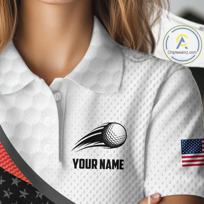 American Flag Golf Polo Shirts For Womens Custom Name, Patriotic Golf Gifts YYD0020