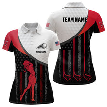 Load image into Gallery viewer, American Flag Golf Polo Shirts For Womens Custom Name, Patriotic Golf Gifts YYD0020