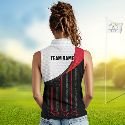 American Flag Golf Sleeveless Polo Shirts Custom Name, Patriotic Golf Gifts YYD0020