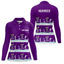 Load image into Gallery viewer, Winter Disc Golf Pattern Womans Disc Golf Polo Shirt Custom Name And Number Disc Golf Gifts For Woman | Purple YYD0019