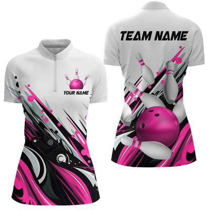 Bowling Quarter Zip Shirts For Women Custom Name Bowling Ball Energy Art Team Jersey Shirt YYD0066