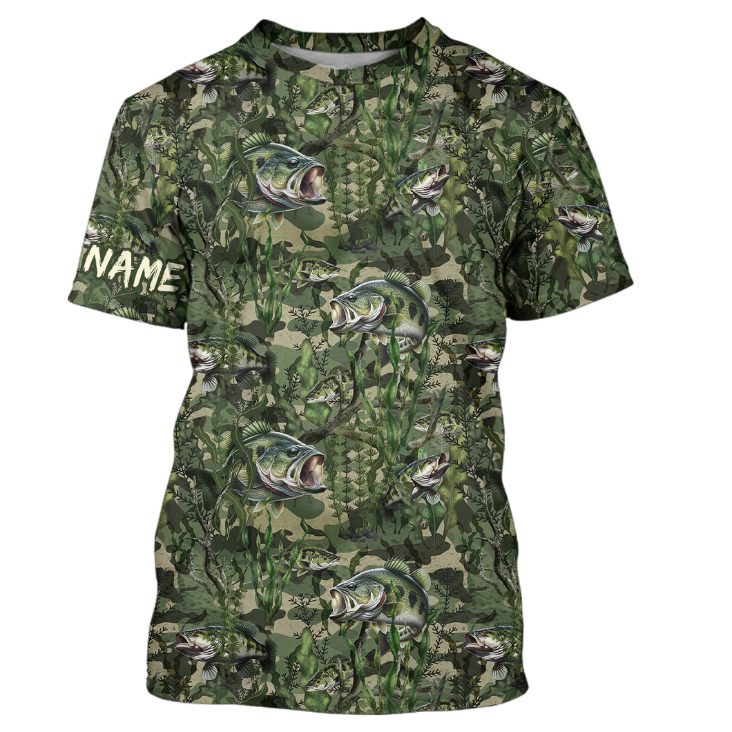 Largemouth Bass Fishing Camouflage Algae Pattern Customize Shirts For Men And Women Personalized Fishing Gift YYD0026