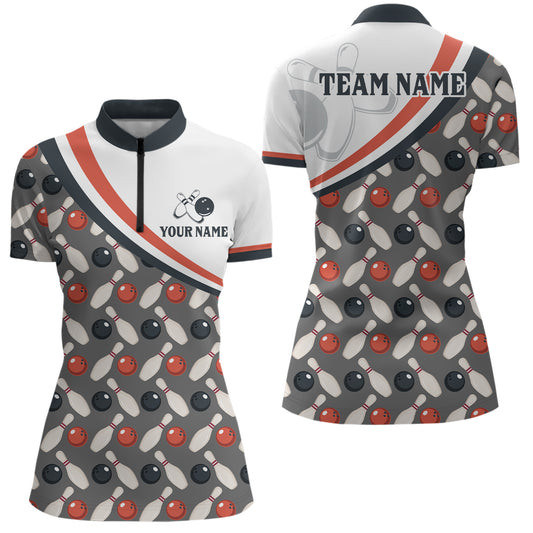 Personalized Bowling Quarter Zip Shirts For Women Custom Bowling Pattern Style Team Jersey 1/4 Zip Shirts YYD0029