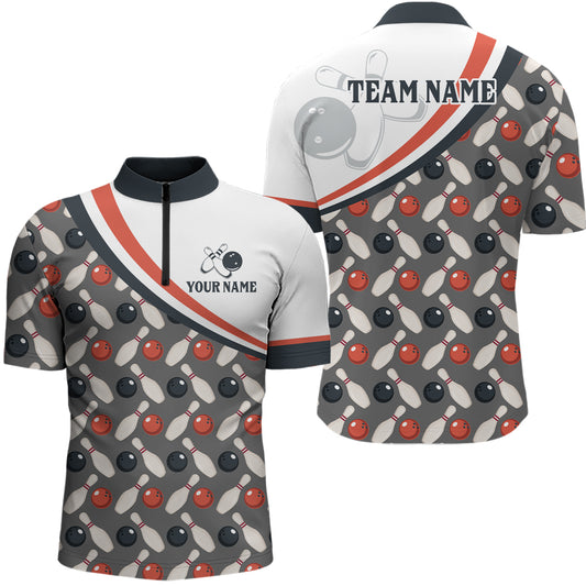 Personalized Bowling Quarter Zip Shirts For Men Custom Bowling Pattern Team Jersey 1/4 Zip Shirts YYD0029