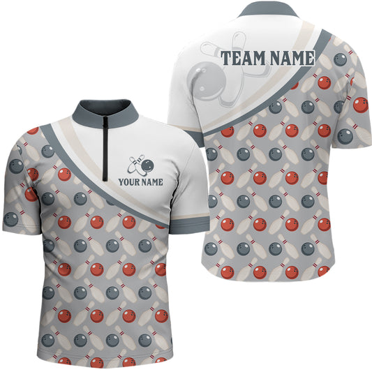 Personalized Bowling Quarter Zip Shirts For Men Custom Bowling Pattern Team Jersey 1/4 Zip Shirts YYD0029
