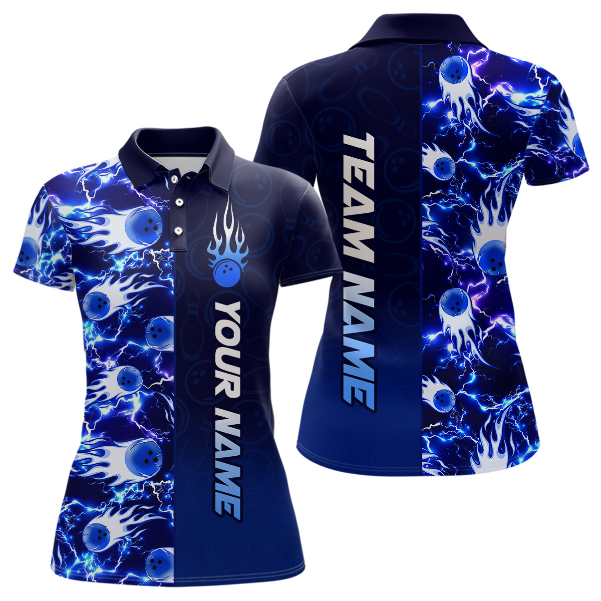 Bowling Shirt For Womens Custom Name Bowling Flame Lightning Team Jersey Shirt YYD0030