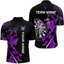 Load image into Gallery viewer, Black White Quarter-Zip Shirt Custom Name Patriotic Darts Shirt For Men Dart Jerseys | Blue - Purple - Red  YYD0067