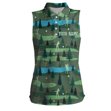 Load image into Gallery viewer, Golf Sleeveless Polo Shirts For Womens Custom Name, Golf Course Pattern Vintage Shirt Gifts YYD0031