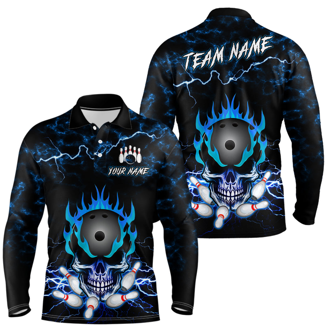 Blue Skull Fire Bowling Shirt For Mens Custom Name Bowling Team Jersey Shirt YYD0068