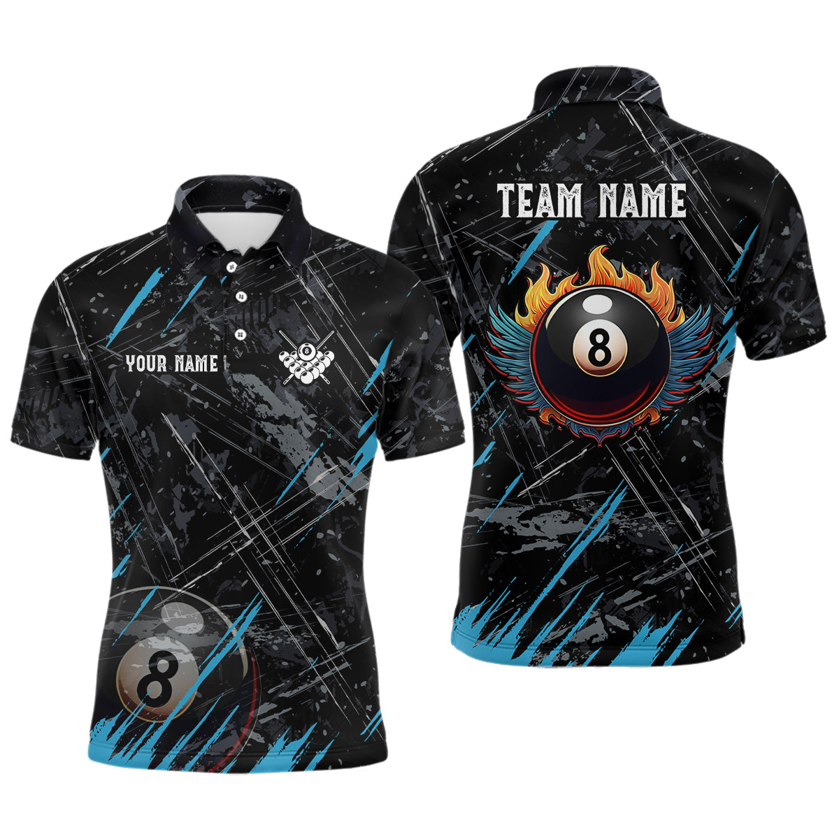 Grunge Ball 8 Billiard Polo Shirts For Men Custom Name Billiard Shirt YYD0071