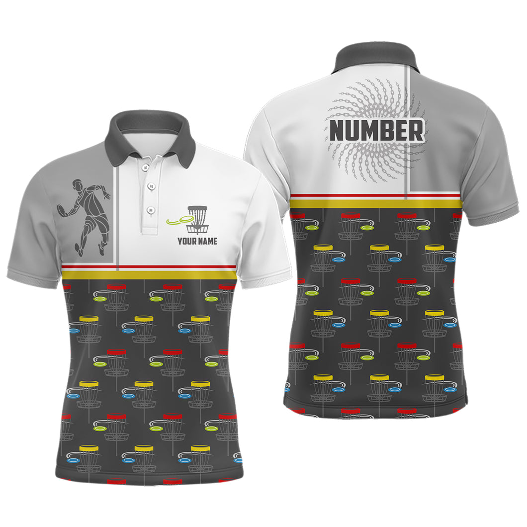 Disc Golf Basket Pattern Mens Disc Golf Polo Shirt Custom Name And Number Disc Golf Gifts For Men YYD0035
