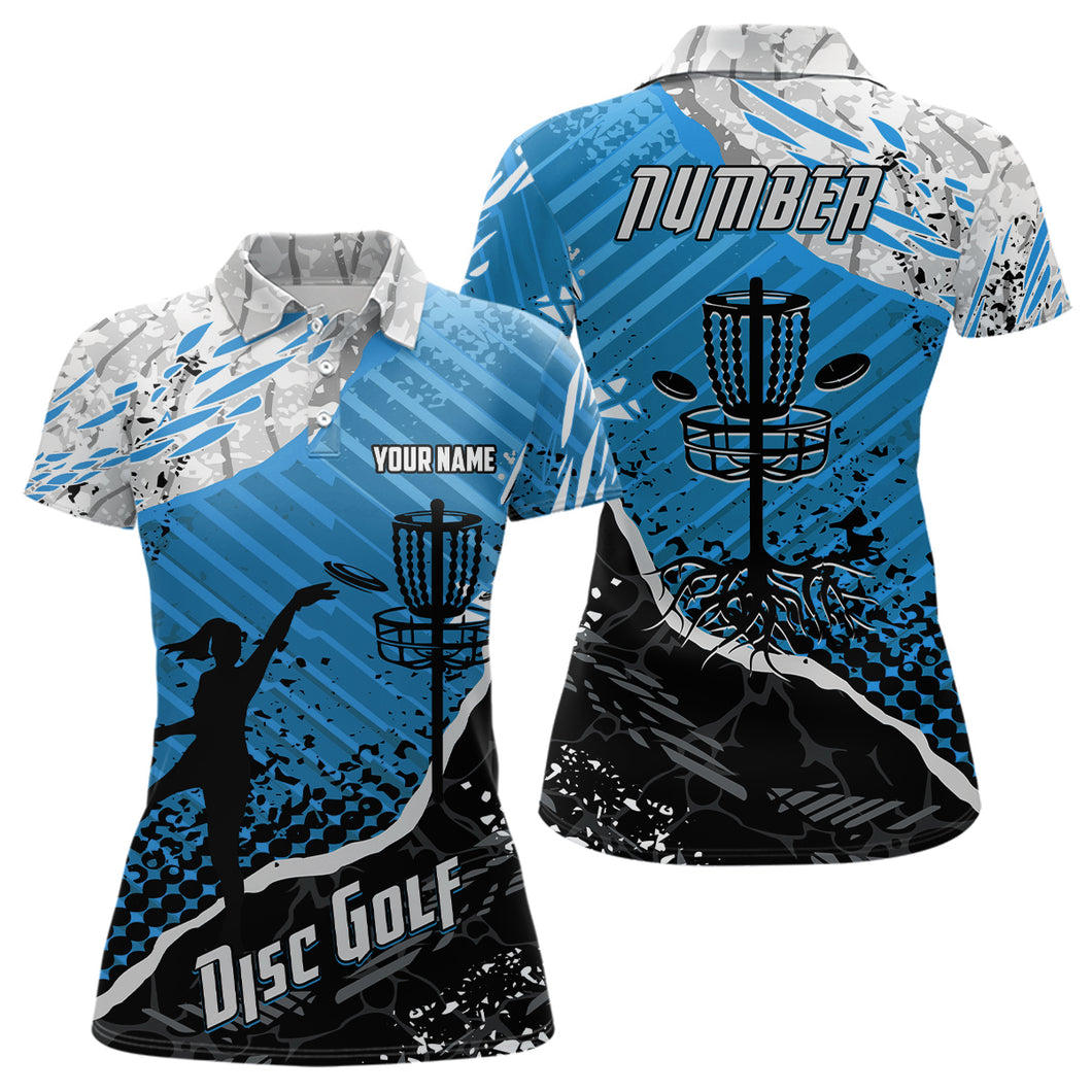 Disc Golf Abstract Grunge Womens Disc Golf Polo Shirt Custom Name And Number Disc Golf Gifts For Woman YYD0036