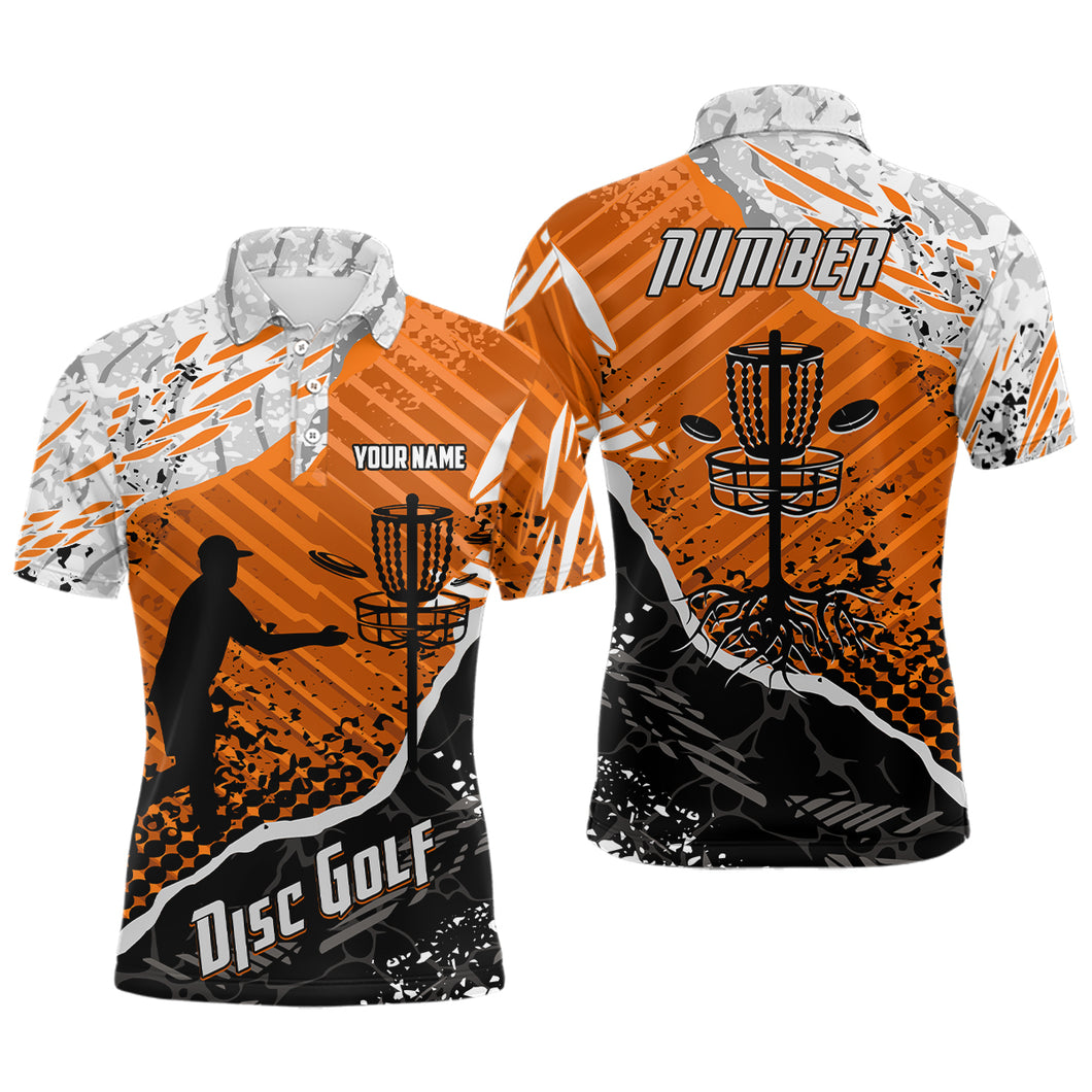 Disc Golf Abstract Grunge Mens Disc Golf Polo Shirt Custom Name And Number Disc Golf Gifts For Men YYD0037