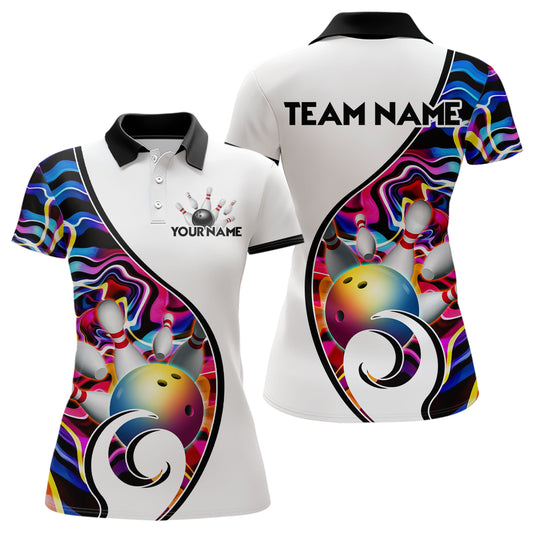Custom Bowling Team Polo Shirts for Women - Personalized Abstract Bowling Jersey YYD0079