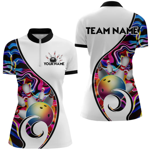 Custom Bowling Team Women Quarter-Zip Shirts - Personalized Abstract Bowling Jersey YYD0079