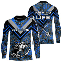 Load image into Gallery viewer, Personalized Bass Fishing Jerseys Shirts, Bass Fishing Camouflage Abstract Shirts Gift | Blue YYD0040