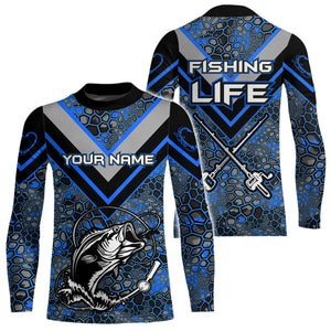 Personalized Bass Fishing Jerseys Shirts, Bass Fishing Camouflage Abstract Shirts Gift | Blue YYD0040