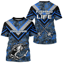 Load image into Gallery viewer, Personalized Bass Fishing Jerseys Shirts, Bass Fishing Camouflage Abstract Shirts Gift | Blue YYD0040