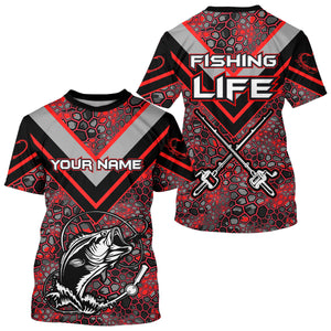 Personalized Bass Fishing Jerseys Shirts, Bass Fishing Camouflage Abstract Shirts Gift | Red YYD0041