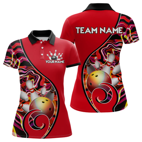 Custom Bowling Team Polo Shirts for Women - Personalized Abstract Colors Bowling Jersey YYD0080