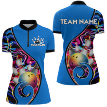 Load image into Gallery viewer, Custom Bowling Team Women Quarter-Zip Shirts - Personalized Abstractt Colors Bowling Jersey YYD0080