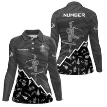 Load image into Gallery viewer, Pattern Color Womens Disc Golf Polo Shirt Custom Name &amp; Number | Blue, Green, Grey YYD0045