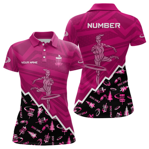 Pattern Color Womens Disc Golf Polo Shirt Custom Name & Number | Pink, Purple, Red YYD0045