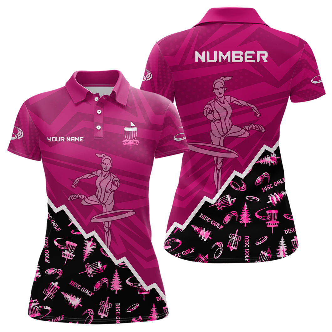 Pattern Color Womens Disc Golf Polo Shirt Custom Name & Number | Pink, Purple, Red YYD0045