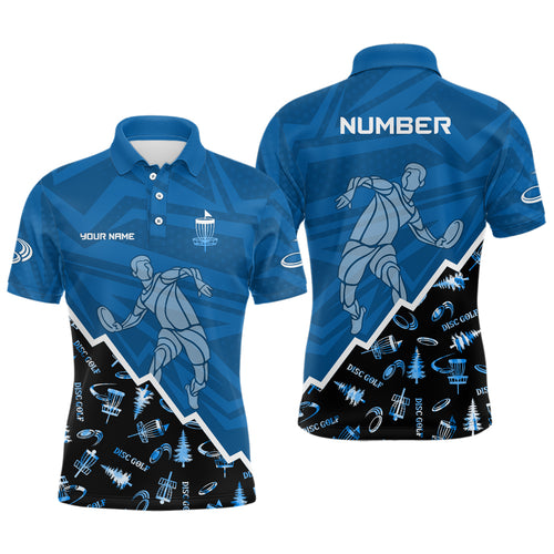 Pattern Color Mens Disc Golf Polo Shirt Custom Name & Number | Blue, Green, Grey YYD0045