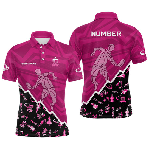 Pattern Color Mens Disc Golf Polo Shirt Custom Name & Number | Pink, Purple, Red YYD0045