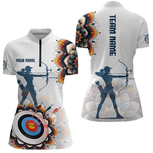 Personalized Mandala Flower Archery Target Custom Women Quarter-Zip Shirt, Archery Shirts For Archer YYD0052