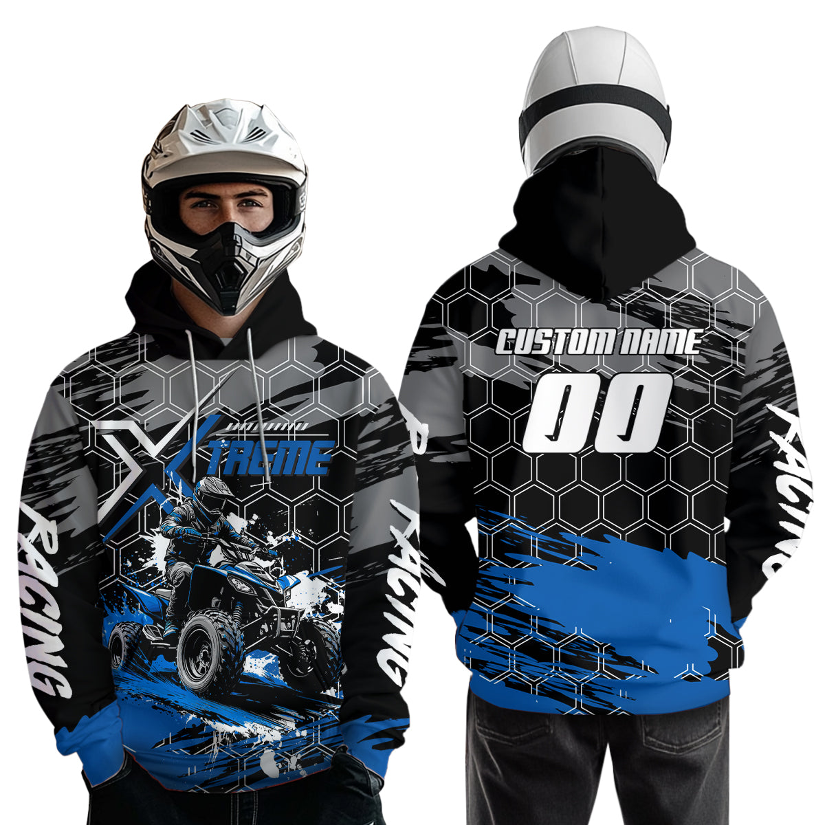 Blue Atv Racing Hoodie Custom Quad Bike Shirt Upf30+ Adult Youth Off-Road Atv Motocross Hoooded  NHN008