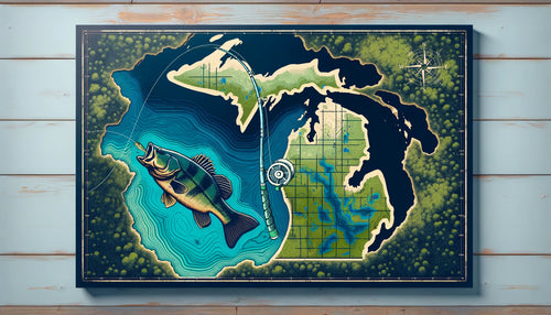 Michigan map art bass fishing canvas for bass fisherman