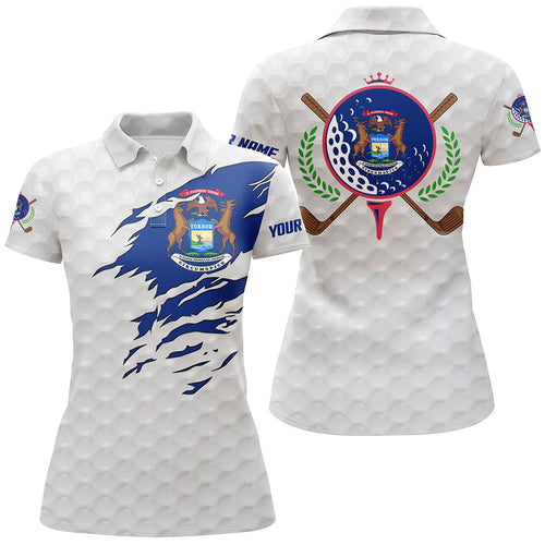 Personalized Michigan flag patriot golf white Women golf polo shirts custom name golf gifts A67