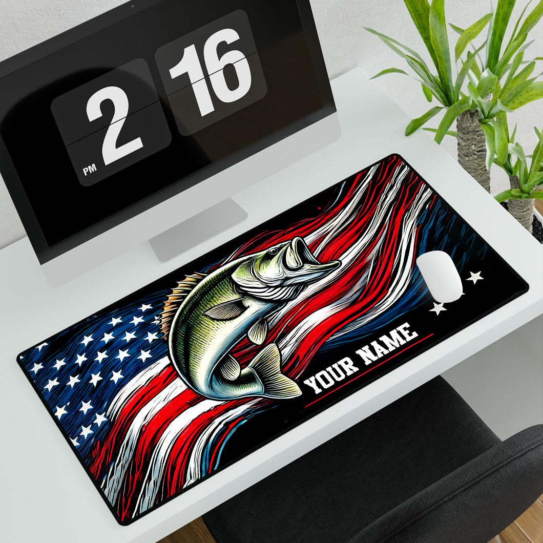 USA flag bass fishing personalized custom name desk mat